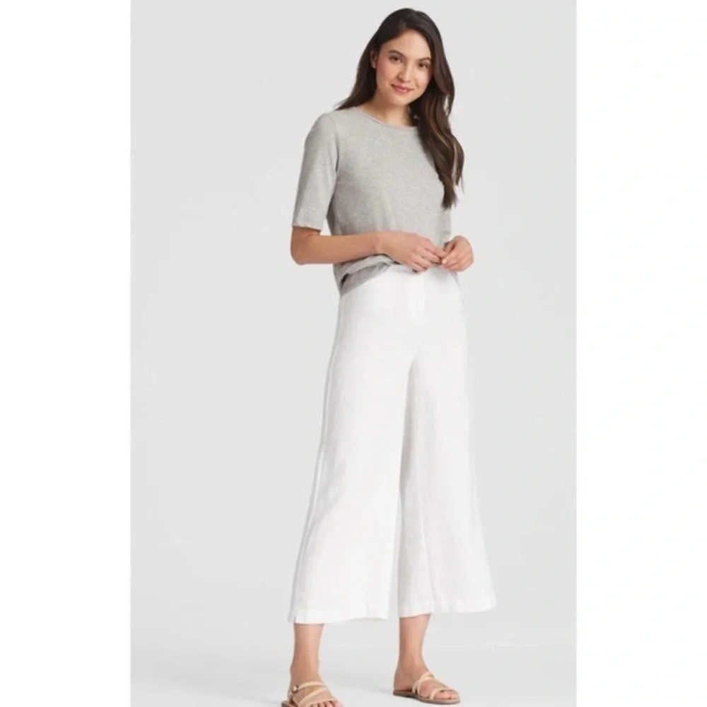 Eileen Fisher Wide Leg Pants Organic Linen Cropped White Size 12 - Picture 12 of 12